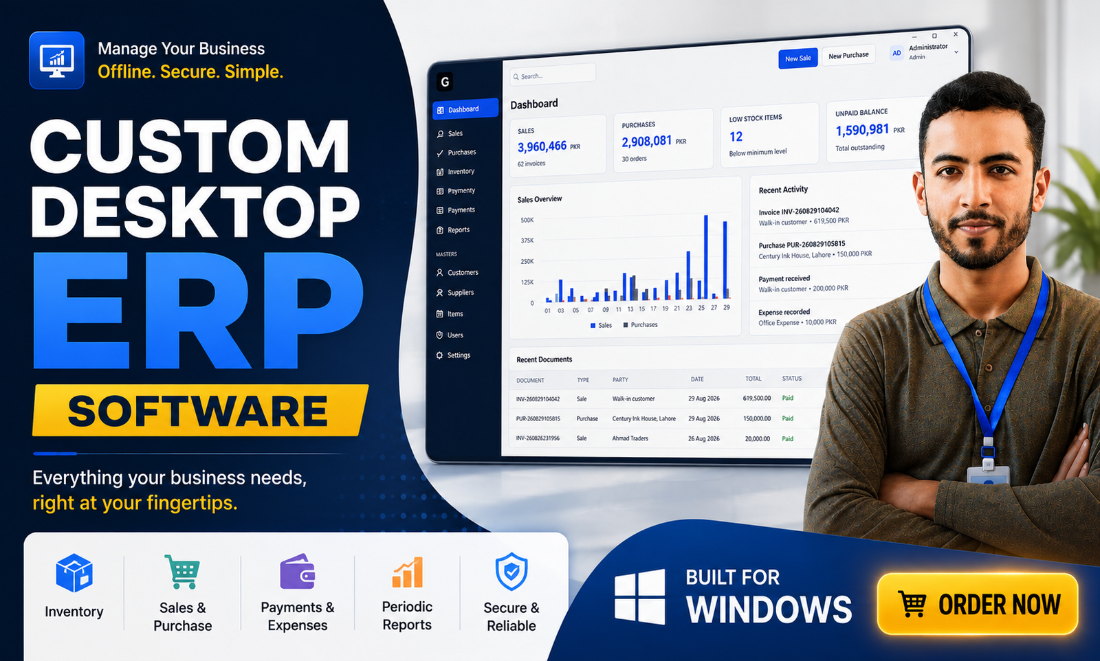 I will develop custom Windows desktop ERP software